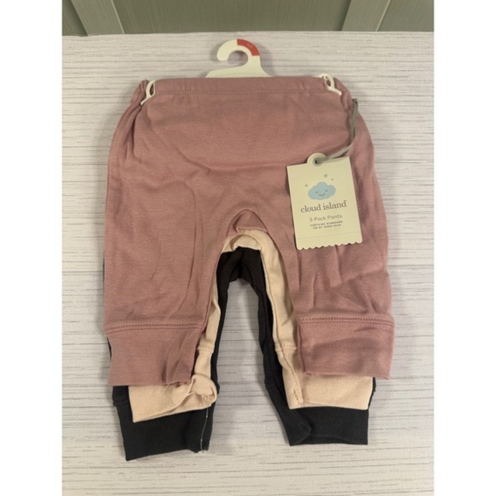 Cloud Island Newborn Baby Pants 3 Pack Pink Peach Grey NB-0M OEKO-TEX NWT